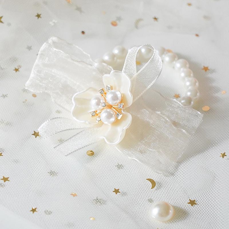 Bridesmaid Pink Rose Corsage Bracelet - Wedding Flower Accessory