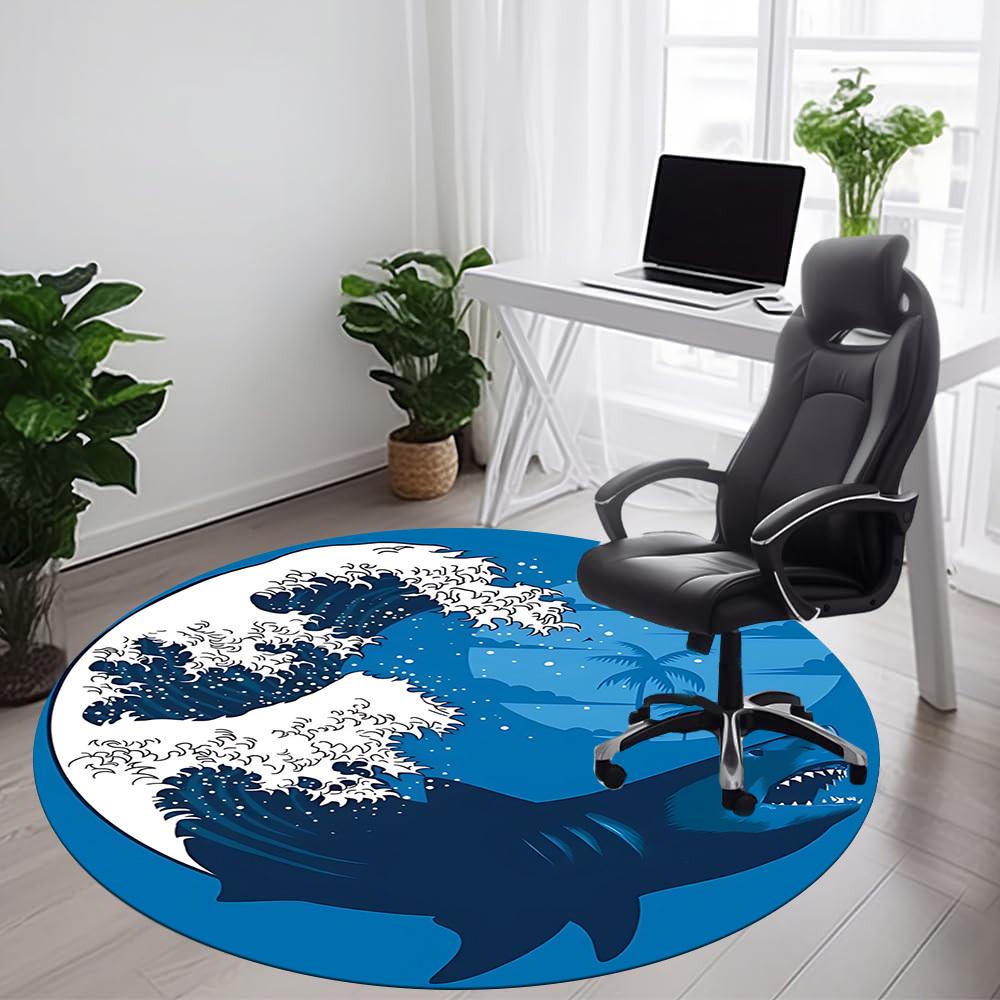 1PC Ocean Waves Office Round Area Rug, Mat Suitable For Office, Under Office Chairs Bedroom Living Room Home Decor, Room Deco