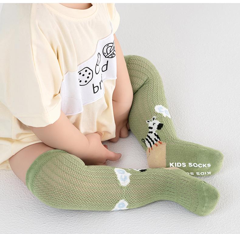 3 Pairs Baby Knee High Anti Mosquito Socks, Cartoon Infant Long Socks Anti Slip Breathable Toddler Socks for 0-3 Years Spring Summer Autumn