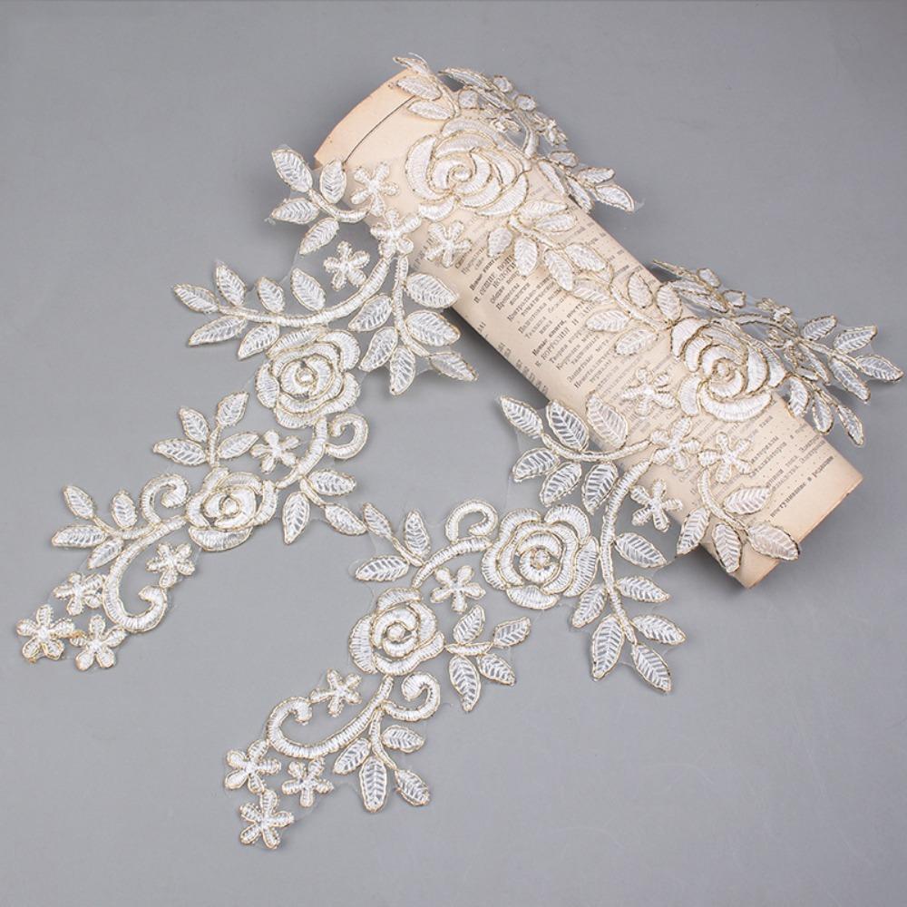

1 Pair 3D Flower Embroidery Flower Applique Polyester 16cm X 36cm Rose Flower Patch DIY Crafts Embroidery Repair Patch бежевый
