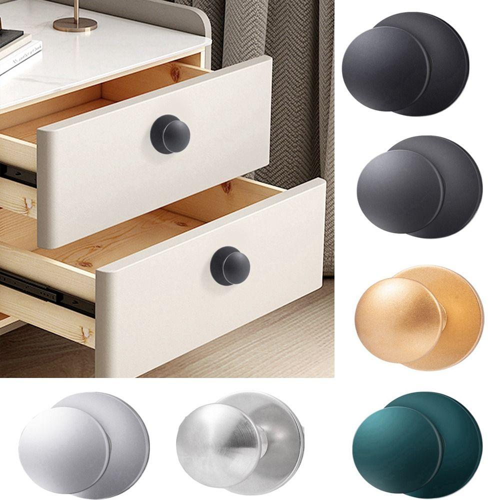 Round Door Knob European-Style Single Hole Stainless Steel Drawer Knob Self-Adhesive White Wardrobe Handle Cabinet