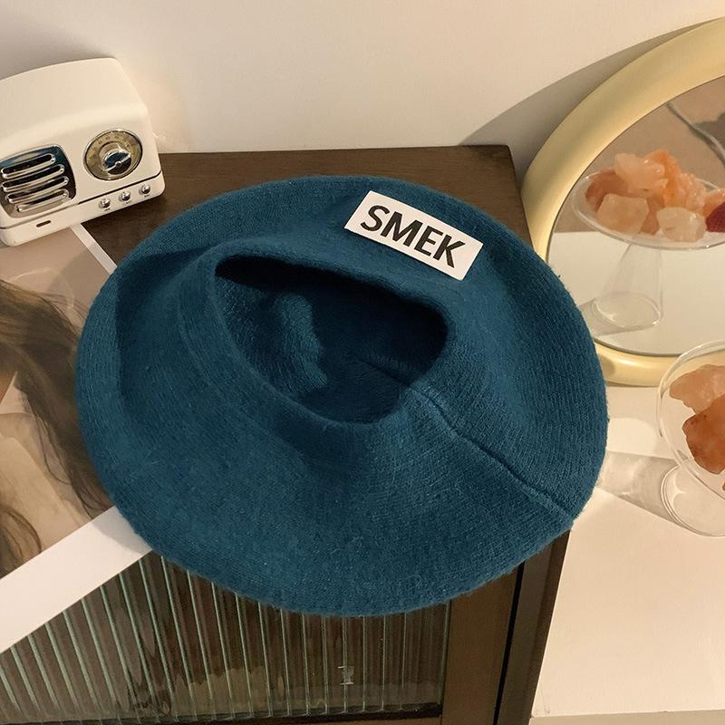 

Вязаный берет Женский Осенне-зимний Буквы Ин Японский Ретро Нишевый Большой Обхват Головы Берет Шляпа Художника M（56-58cm）