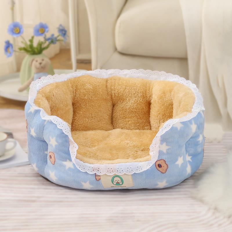 2023 Pet Supplies Four Seasons Round Cat Kennel Cartoon Kennel Warm Color Matching Pet Mat