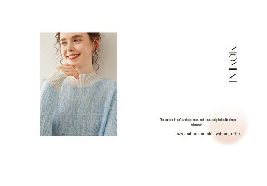 Women's Color Block Cashmere Sweater - Thick, Round Neck, Loose Fit, Jacquard Knit, Autumn/Winter.