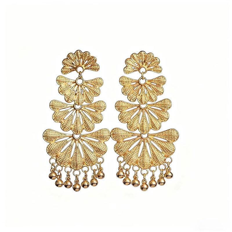 Ethnische Stil Metall Blume Perlen Ohrringe Damen Mehrschichtig Fransen Lang Übertrieben Ohrringe Elegant Mode Party Ohrringe