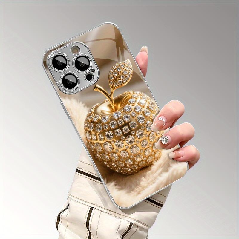 Luksusowy Złoty Diamentowy Etui na Telefon z Wzorem Jabłka, Posrebrzane Galwanicznie, do Samsung Galaxy S25 S24 S23 Ultra Plus FE