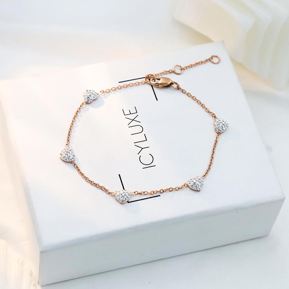 Accessories Simple Versatile Zircon Titanium Steel Jewelry Women'S Fresh And Sweet Color Zircon Love Bracelet