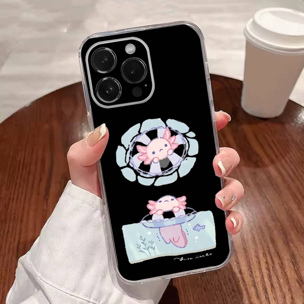 Funda Linda de Axolote para Teléfono para iPhone 16,15,14,13,12,11 Plus,Pro,Max,XR,XS,Plus,E,SE4,Mini Cubierta Transparente