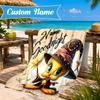 Custom Name Good Night Yellow Bird Heart In Space Adventure Microfiber Beach Towel, Lightweight for Summer Travel, Swimming Pool Fan Gift