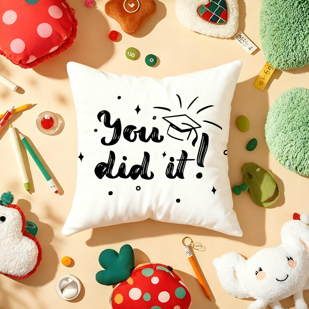 Graduation Season Motivational Slogan Cushion Cover Plush Fabric Soft Double-Sided Printed Sofa Home Child Gift Pillow Case