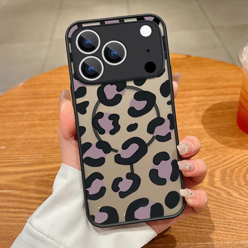 Milk Cow Leopard Pattern Magnetic Phone Case For iPhone 17 16 Pro 15 14 13 Pro Max 17e For Magsafe Wireless Charge TPU PC Cover