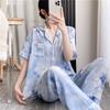 Korean version of sweet girl short-sleeved pajamas women's spring summer cotton and silk shirt collar can be worn outside loungewear princess