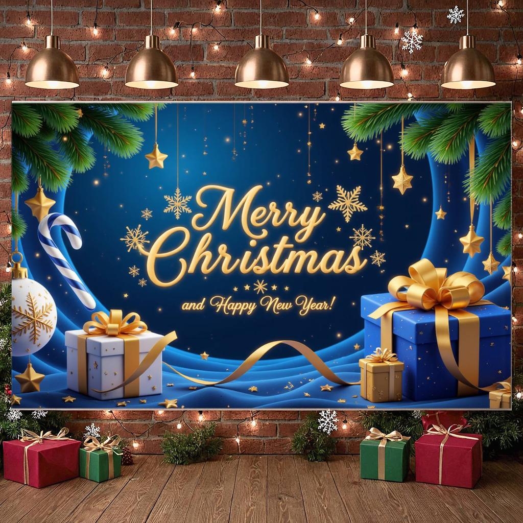 Happy New Year Banner Gold Letters Merry Christmas Banner New Year Banner Snowflakes Christmas Decoration For Mall Decoration