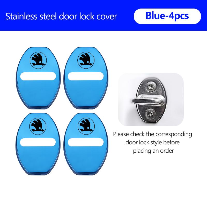 For Skoda 4PCS Car Door Lock Cover Stainless Steel Protection Accessories Rapid Octavia Derivative Enyaq-iV VisionS Yeti Scala