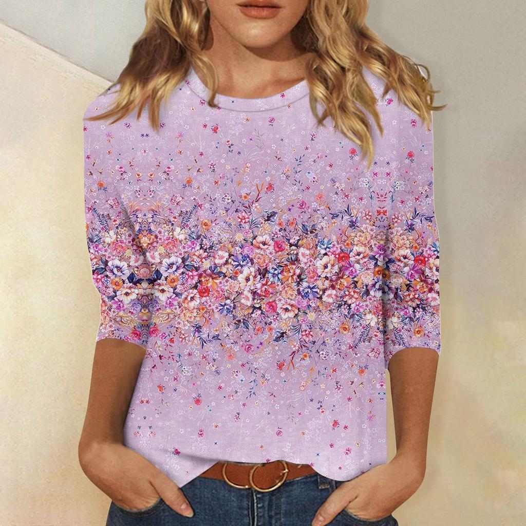 3/4 Sleeve Shirts For Women Cute Print Graphic Tees Blouses Casual Plus Size Basic Tops Pullover