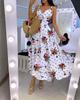 2025 New European & American Floral Lace-Up Spaghetti Strap Long Dress