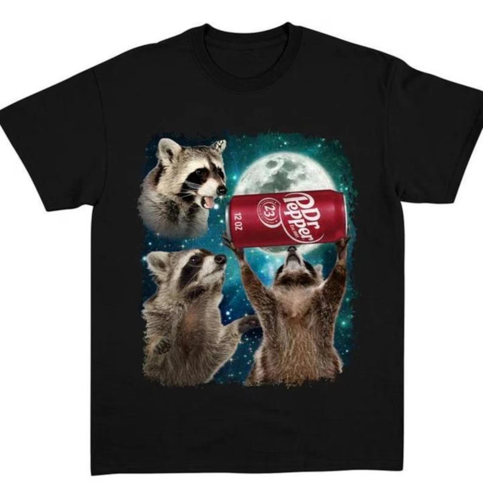 Three raccoon retro-pattern T-shirts, funny wacky raccoon pattern T-shirts XXXXL