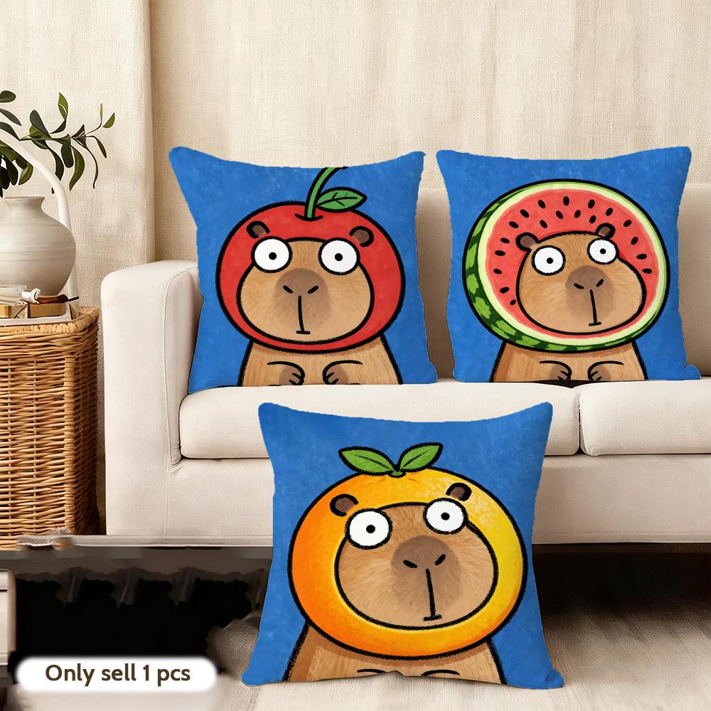 Cute Kapibala Cushion Cover Short Plush Double-Sided Print Square Throw Pillow Covers Sofa Home Cushion Decor