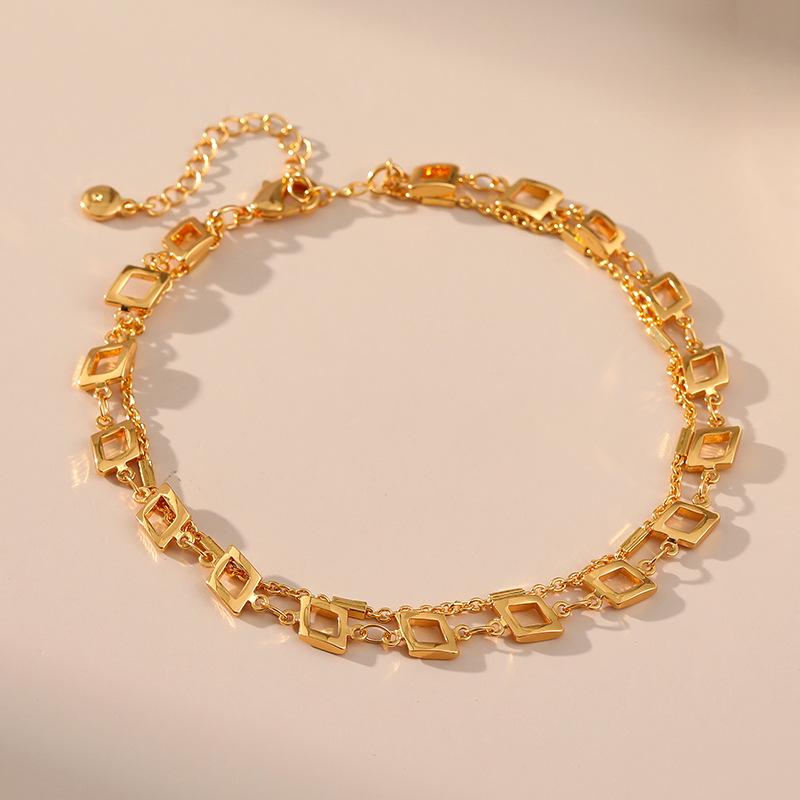 Women Minimalist 18k Gold Plated Geometric Rhombus Chain Anklet