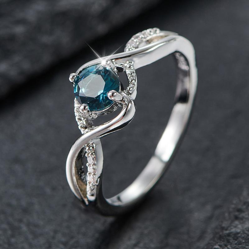 Wish wavy blue diamond zircon ring light luxury niche personality fashion women's index finger ring