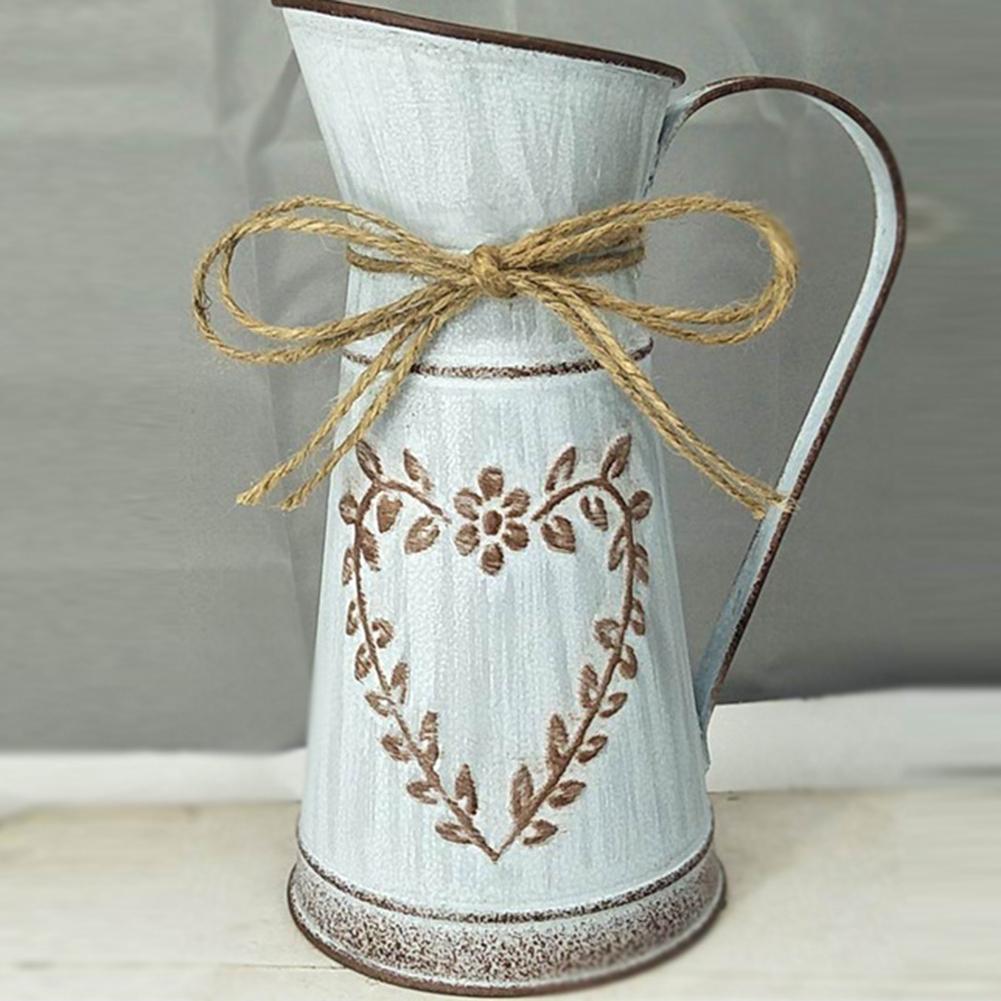 Rustic Plant Vase Country Style Galvanized Bouquets Planter Decorative Flower Arrangement Pot with Handle for Garden Living Room