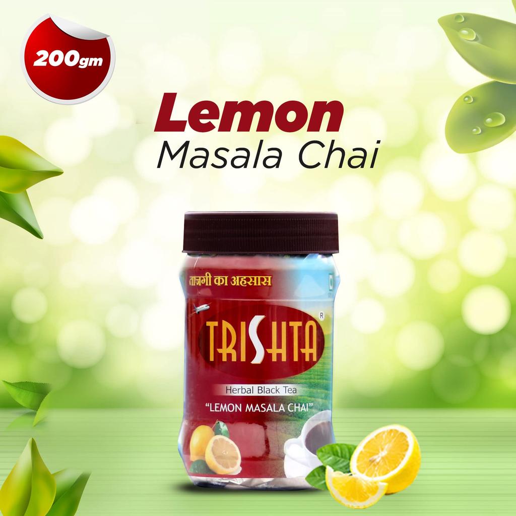 Trishta Citroen Masala Chai Thee Pot 200Gr | Gezonde Thee | Vol Kruiden | Antioxidant | 10 Seconden Bereiden | 100% Natuurlijk | Geen Conserveermiddelen