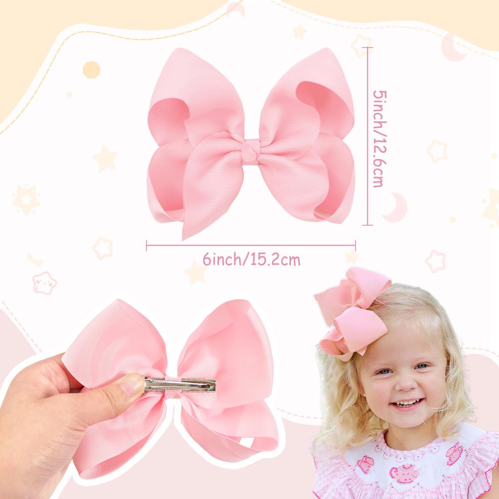 4Pcs/lot 6''Solid Color Grosgrain Ribbon Bows Hair Clips For Cute Girls Large Handmade Hairpins Barrettes Kids Hair Accessories