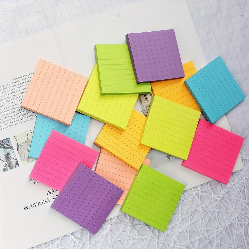 6pcs Lined Sticky Notes with Lines 3x3 Self-Stick Notes 6 Bright Color 6 Pack, 71 Sheets/pack