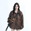 Damen Kunstlederjacke American Vintage Einfarbig PU Locker Lässig Vielseitige Oberbekleidung Highstreet Streetwear Mäntel Weiblich