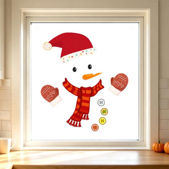 Festive Indoor Wall Art Christmas Snowman Static Window Stickers, Removable PVC Glass Decals, Waterproof Seasonal Door Stickers Winter Clings for Home