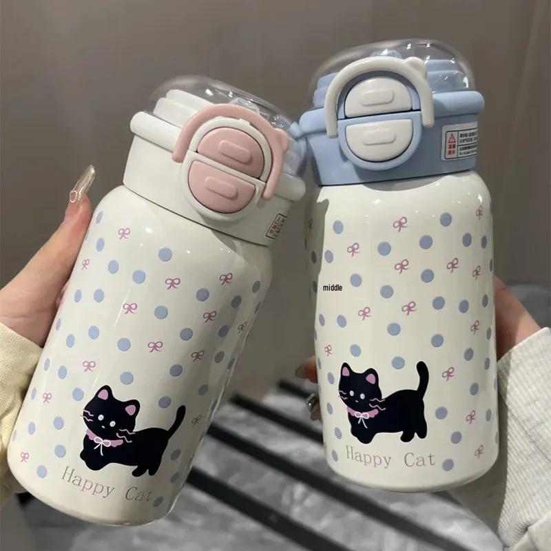 Kitten Thermos Cup: 2026 Stylish Insulated Straw Cup for Students - Cute, Portable, 316 Stainless Steel