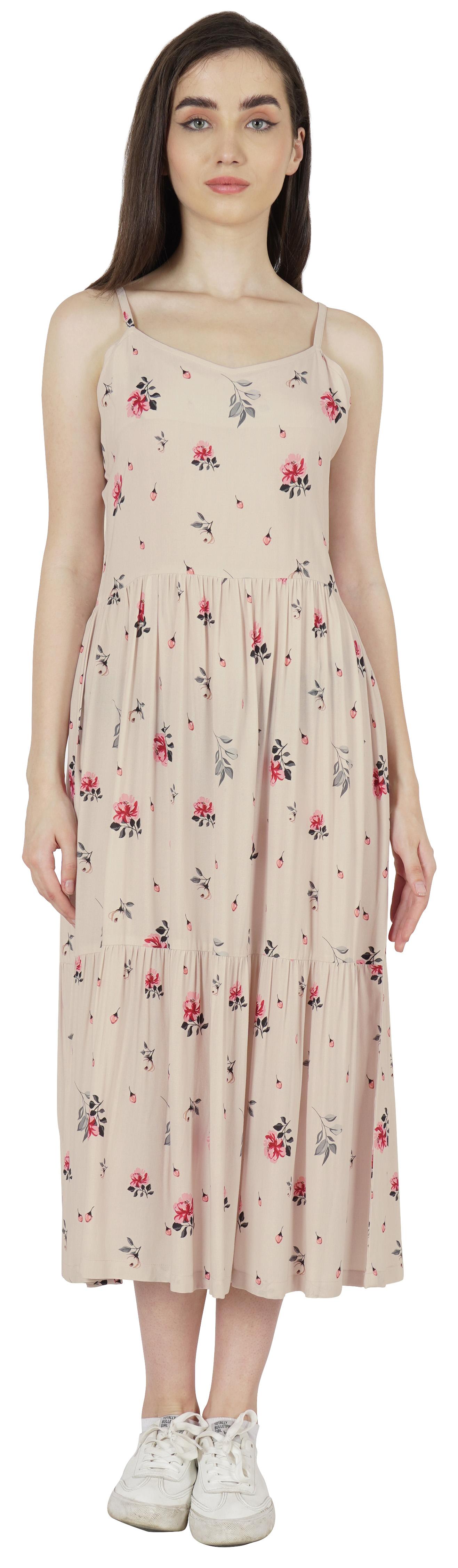 

Bimba Adjustable Spaghetti Strap Dresses For Women Casual Summer Printed Rayon Maxi XXL off білий колір