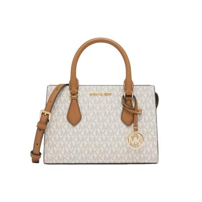 MK Sheila Logo Anhänger Tote Bag Damen Tote Vanille-Weiß Eichel-Braun 35S3G6HS5B-150