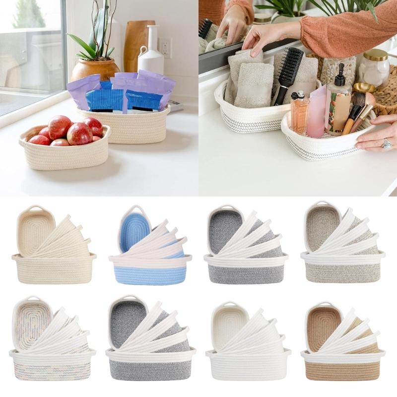 Sturdy Cotton Rope Storage Baskets Set of 5 Accessory for Organizing Clothes Toy And Enhancing Home Decoration