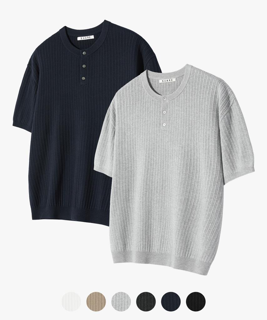 SUARE Cotton Henley Neck Washable Knit - 6 Colors (Type B)
