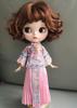 Dolly Para Blythe Costume OB24 Pink Chinese Dress Floral Embroidery Azone Obitsu Compatible