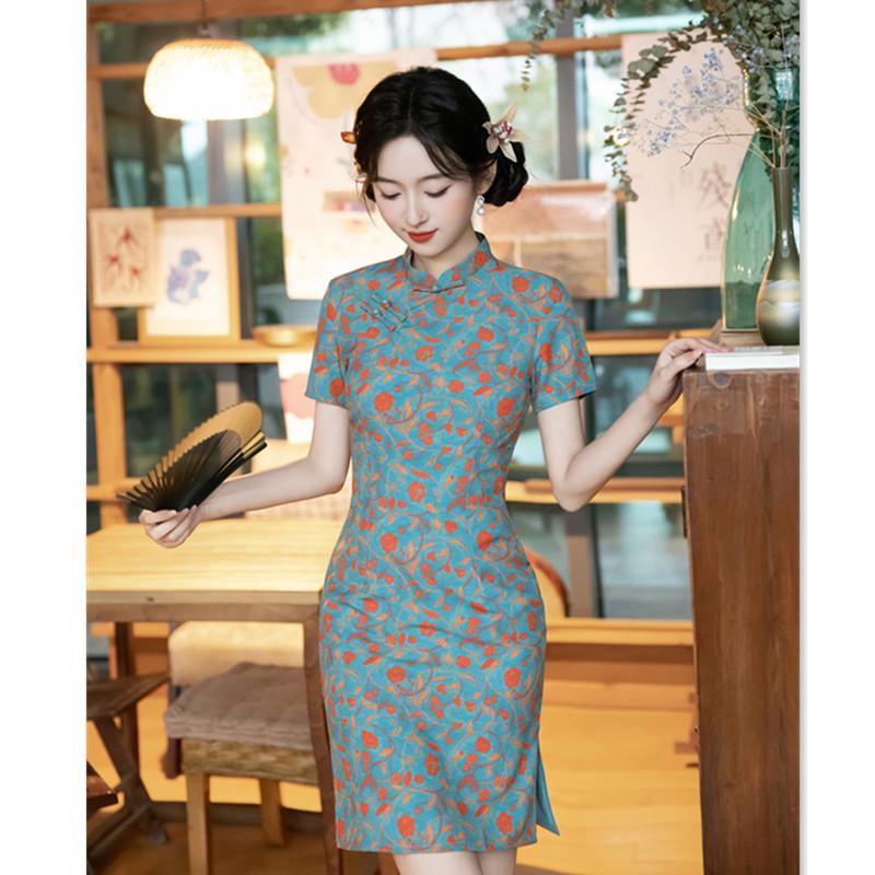 New Chinese ice silk hemp single-layer short cheongsam 1011 summer new slim and thin young girl daily wear