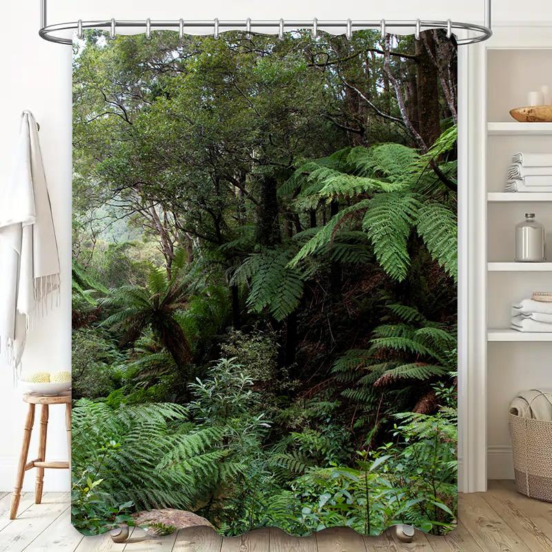 Regenwaldgrün Duschvorhang Moderne Badezimmerdeko für den Heimbadebereich Wasserdichter Stoff Größe Anpassbar