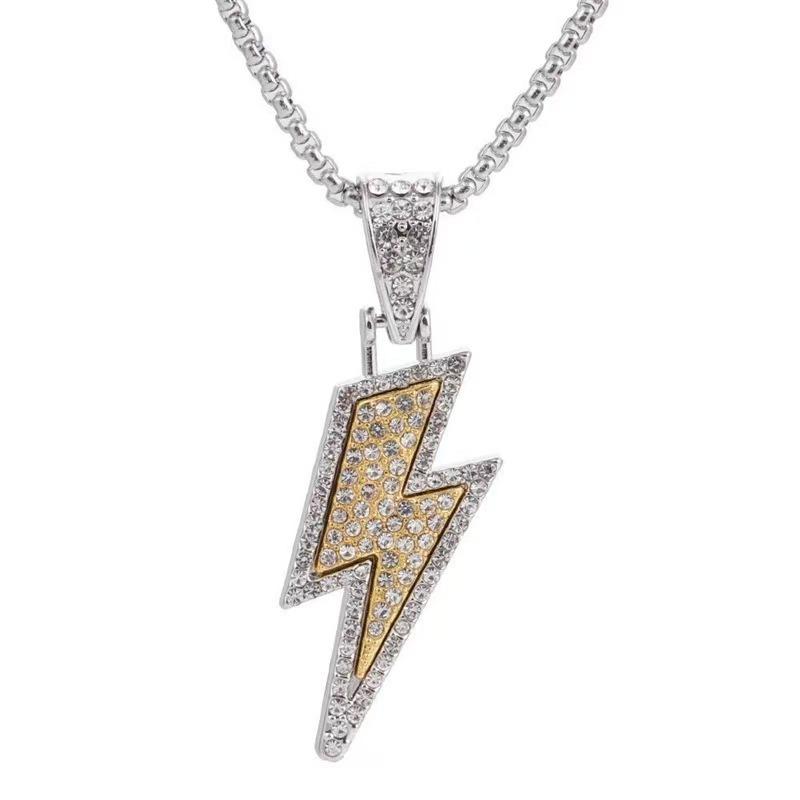 

European and American diamond-encrusted double-layer necklace trendy men s personality light luxury pendant punk hip-hop accessories long sweater chai