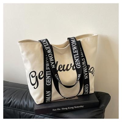 Neue einfache Tasche mit großem Fassungsvermögen, Damen-Alphabet-Canvas-Tasche, einfache lässige tragbare Tragetasche