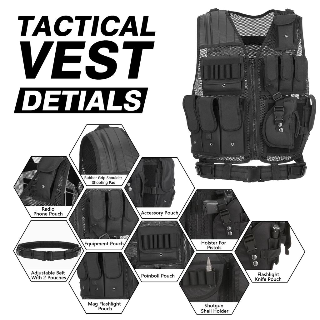TOMSHOO Tactical Vest Multi-Pockets Breathable Combat Vest Outdoor Military Airsoft Army Vest for   Hunting Camping Hiking