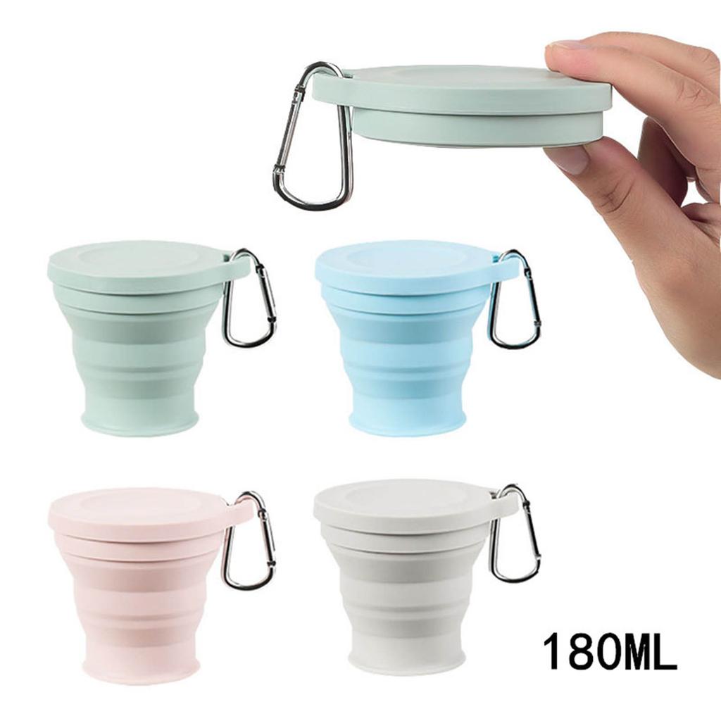 Portable Silicone Foldable Cup with Carabiner Heat Resistant Collapsible Cups Folding Storage Travel Mug for Hot Water