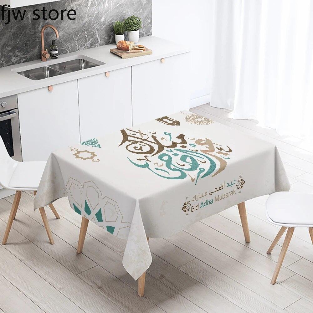 Ramadan Home Decoration Tablecloth Islamic Muslim Mosque Ramadan Kareem Decorative Tablecloth Waterproof and Stain Resistant