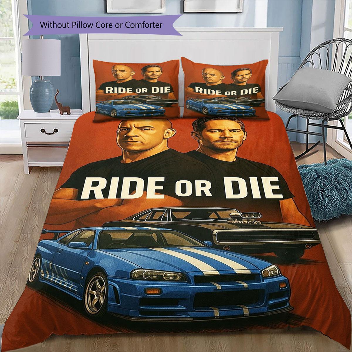 

Racing Ride or Die Dom Toretto Motorcycle Gang Pattern Duvet and Pillowcases,1 Duvet Cover with 2 Pillowcases, No Core,GAMER GIFT 135x200cm