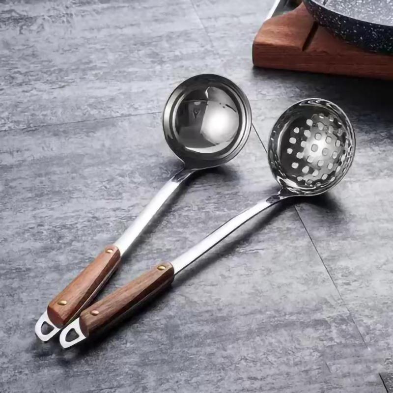 Schlitzlöffel mit Holzgriff, Verdickt, Verdickt, Edelstahl, Haushalt, Restaurants, Suppenschöpfer, Einteilig