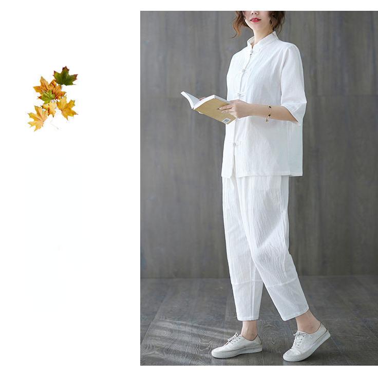 Summer Comfortable Women's Cotton-Linen Two Pieces Suit Sets Classic