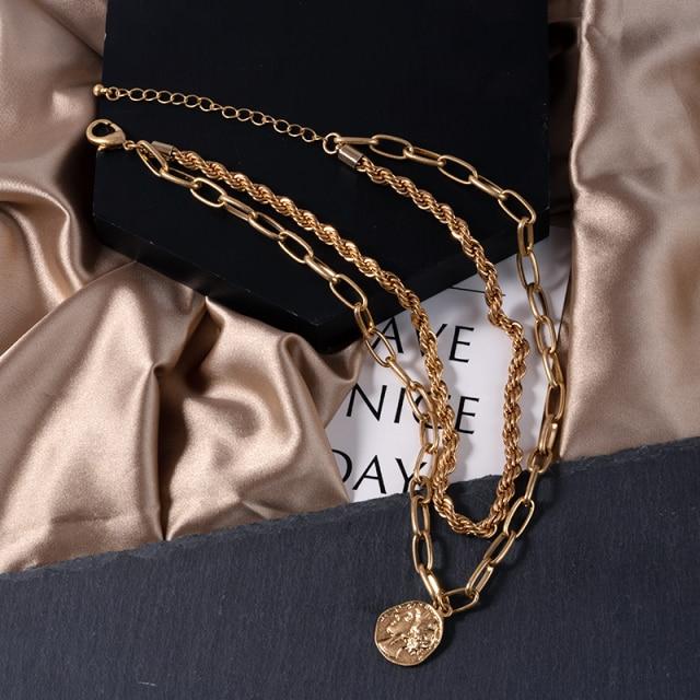 Gold Mixed Silver Color Asymmetric Chain Choker Necklace For Women Thick Chain Link Choker Necklaces Valentines Jewelry Gift