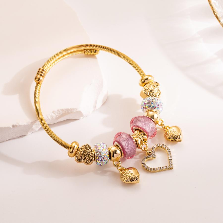 Bracelet en Acier Inoxydable Cristal Pendentif Amour Bijou Réglable pour Femmes