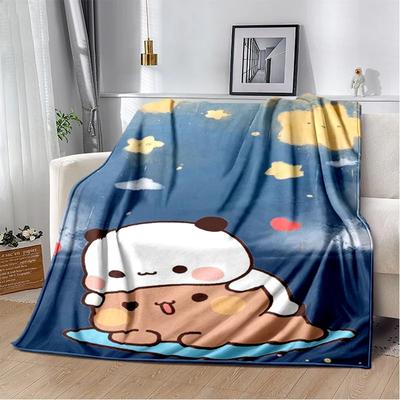 Pătură cu urs și pată cu imprimeu desene animate Seria Bubu Dudu pentru copii, flanel cald, moale, confortabil, pat de acasă