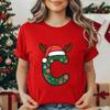Festive Christmas Alphabet Letter Santa Hat Print Tshirt for Women Fashion T Shirt Streetwear Female Clothes Casual clothing